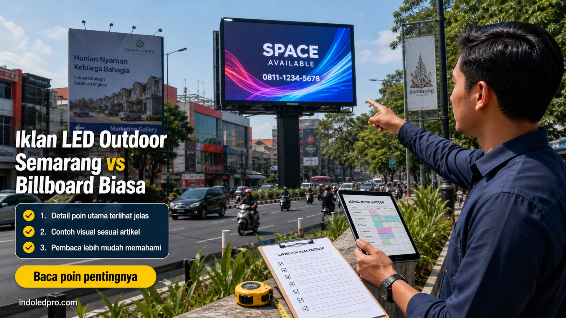Ilustrasi sewa videotron Semarang - Iklan LED Outdoor Semarang vs Billboard Biasa