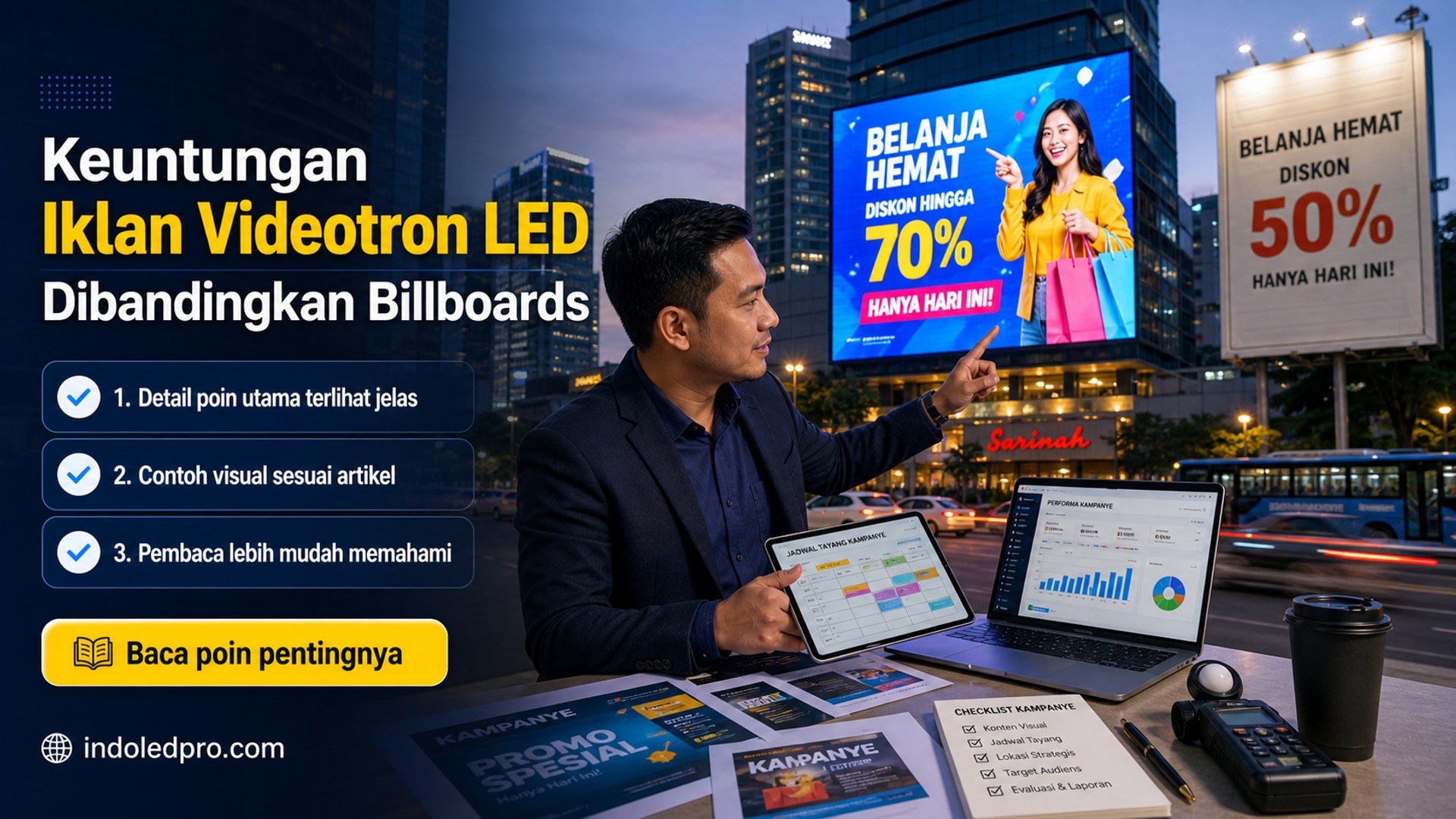Ilustrasi sewa videotron Semarang - Keuntungan Iklan Videotron LED Dibandingkan Billboards