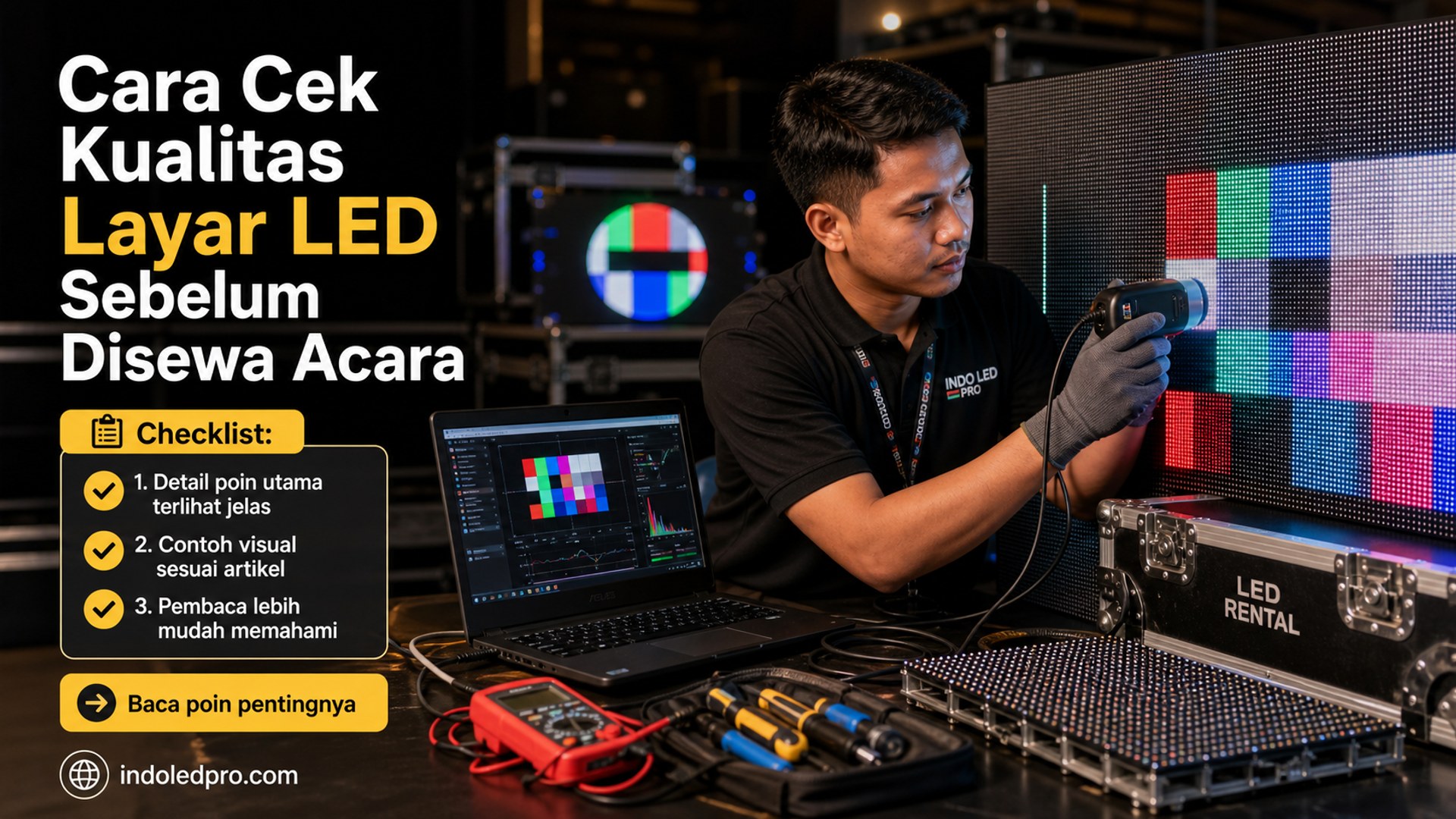 Ilustrasi sewa videotron Semarang - Cara Cek Kualitas Layar LED Sebelum Disewa Acara