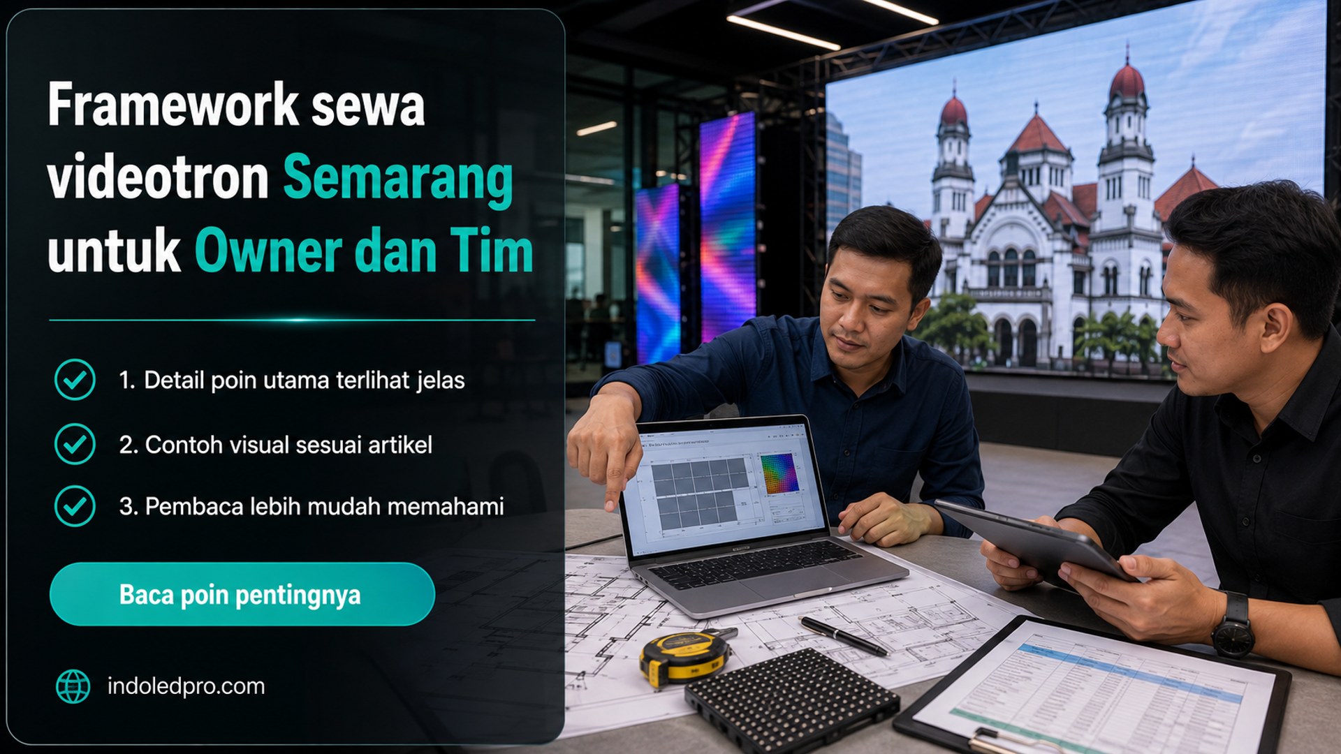 Ilustrasi Framework sewa videotron Semarang untuk Owner dan Tim