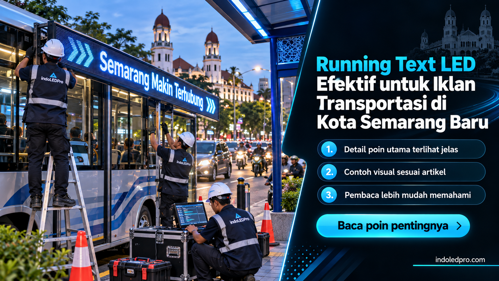 Ilustrasi sewa videotron Semarang - Running Text LED Efektif untuk Iklan Transportasi di Kota Semarang Baru