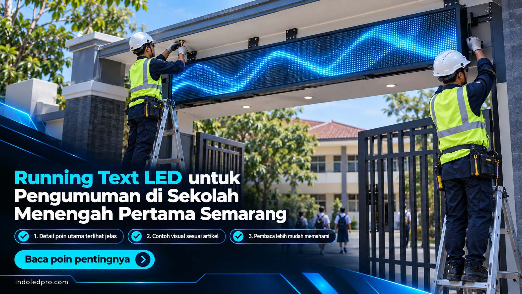 Ilustrasi sewa videotron Semarang - Running Text LED untuk Pengumuman di Sekolah Menengah Pertama Semarang