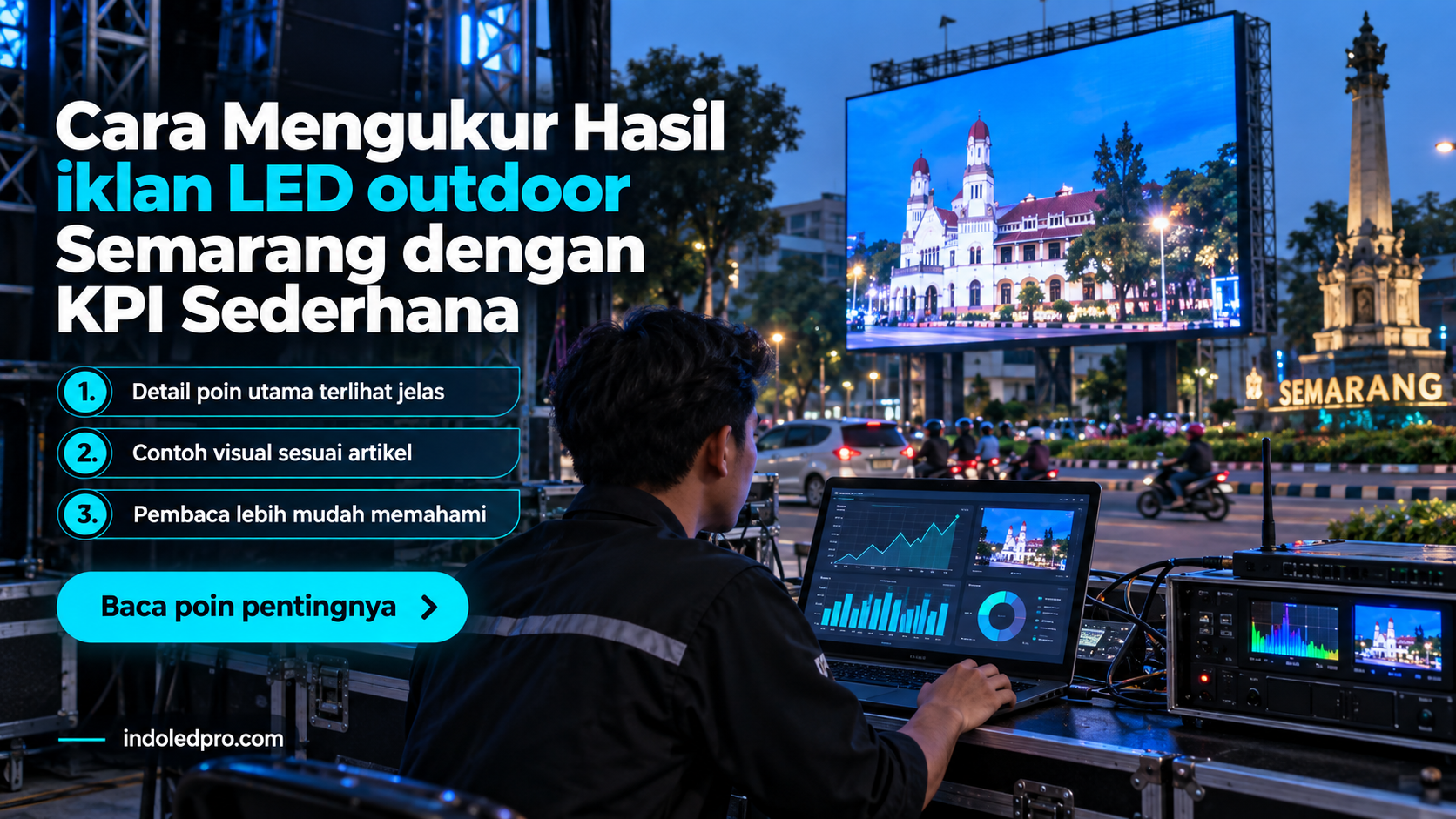 Ilustrasi sewa videotron Semarang - Cara Mengukur Hasil iklan LED outdoor Semarang dengan KPI Sederhana