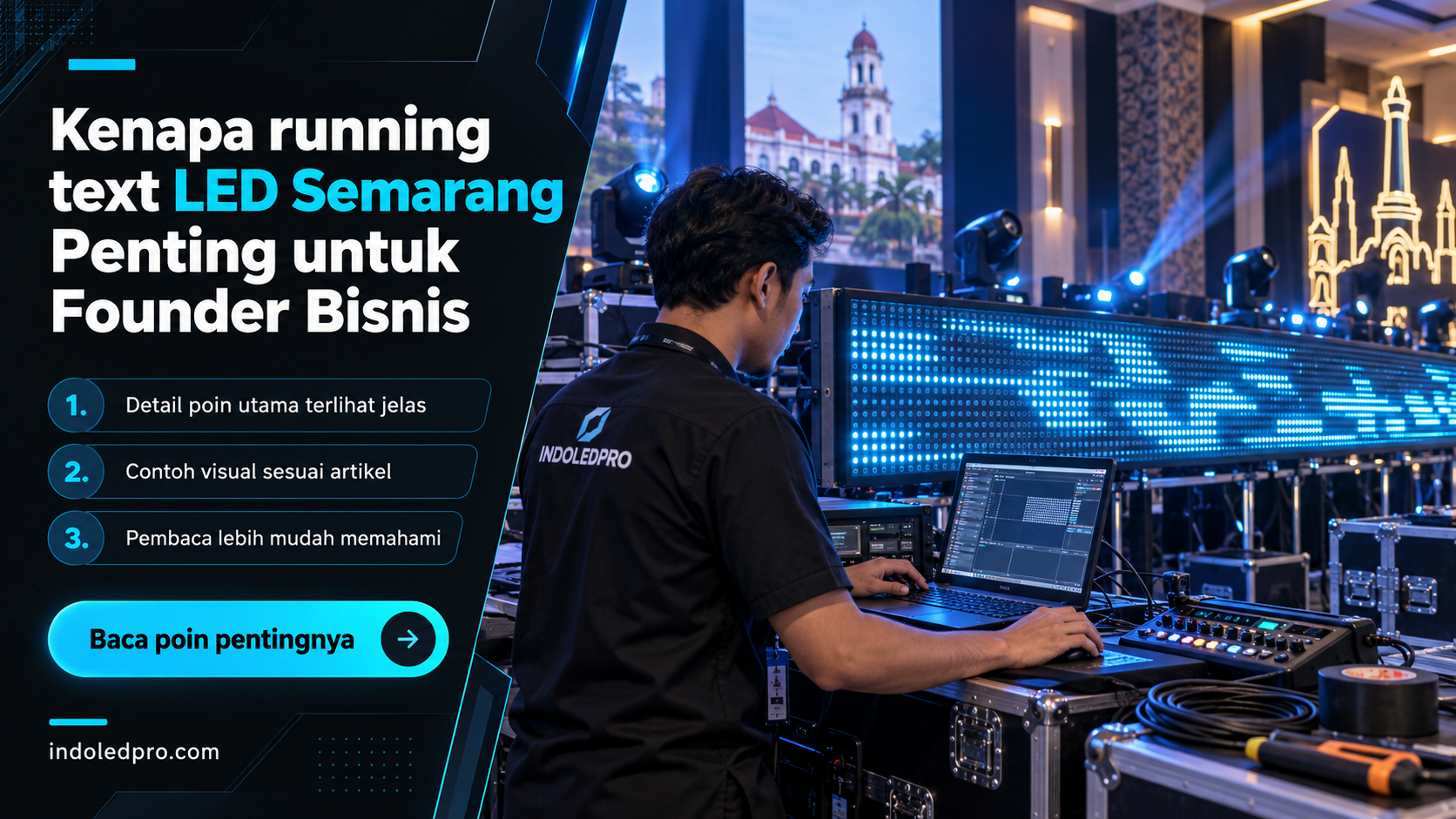 Ilustrasi sewa videotron Semarang - Kenapa running text LED Semarang Penting untuk Founder Bisnis