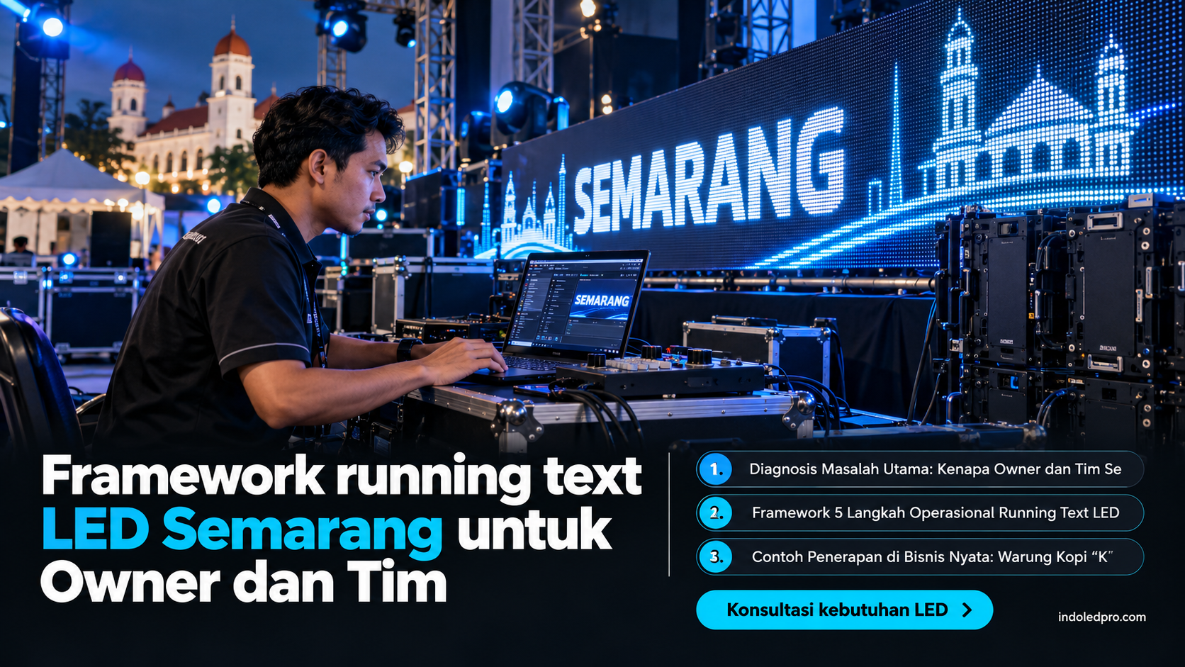 sewa videotron Semarang - Framework running text LED Semarang untuk Owner dan Tim